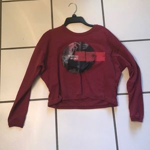dark red long sleeve shirt